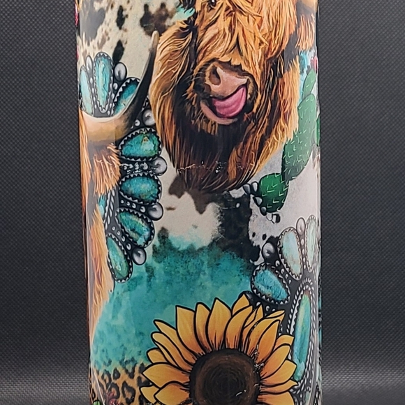 Highland Cow & Sunflower 30oz Tumbler | Insulated Stainless Steel | Western Boho - Picture 2 of 8